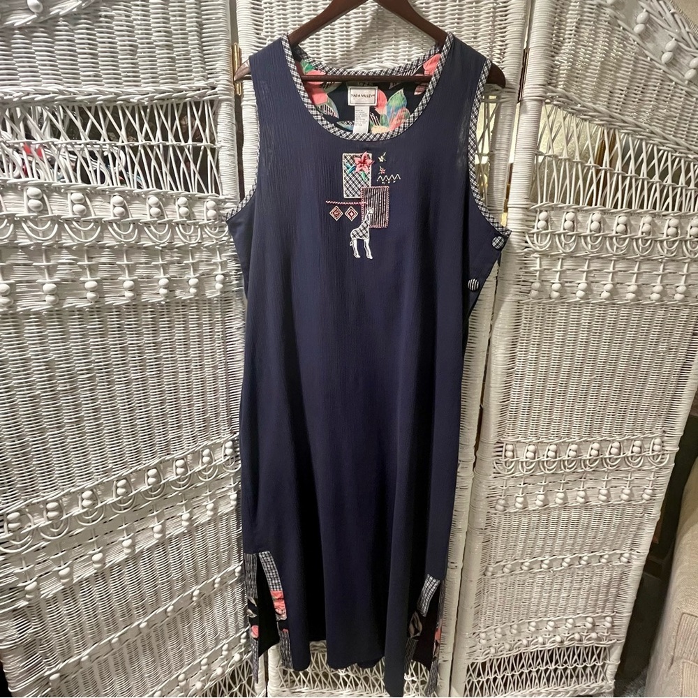 Vtg NAPA VALLEY Embroidered Jumper‎ Womens XL Maxi Dress Sleeveless Cottagecore